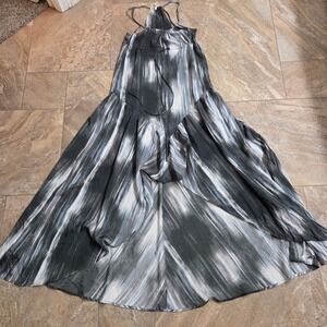 Lamb & Flag Tie Neck High‎ Low Maxi Dress Abstract Print Women's Size S